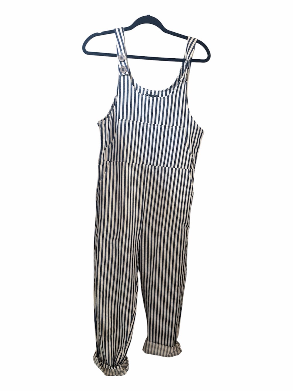 WOLF Navy and White Striped Cotton Jumpsuit